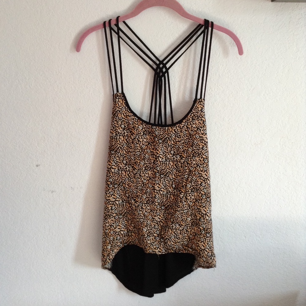 FULL TILT L high low strappy back cheetah tank